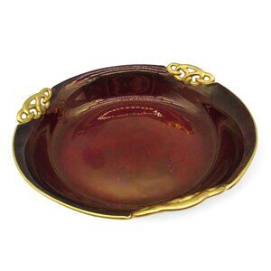 CARLTON WARE Rouge Royale Gilded Footed Maroon BOWL Ornate Handles England Vinta